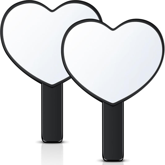 2 Pieces Heart Shaped Handheld Mirrors