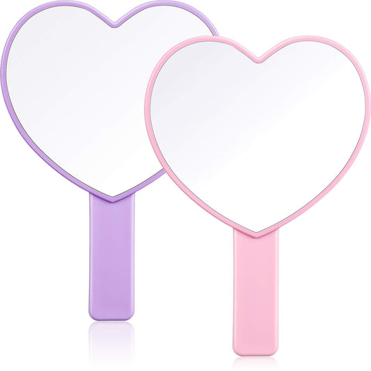2 Pieces Heart Shaped Handheld Mirrors